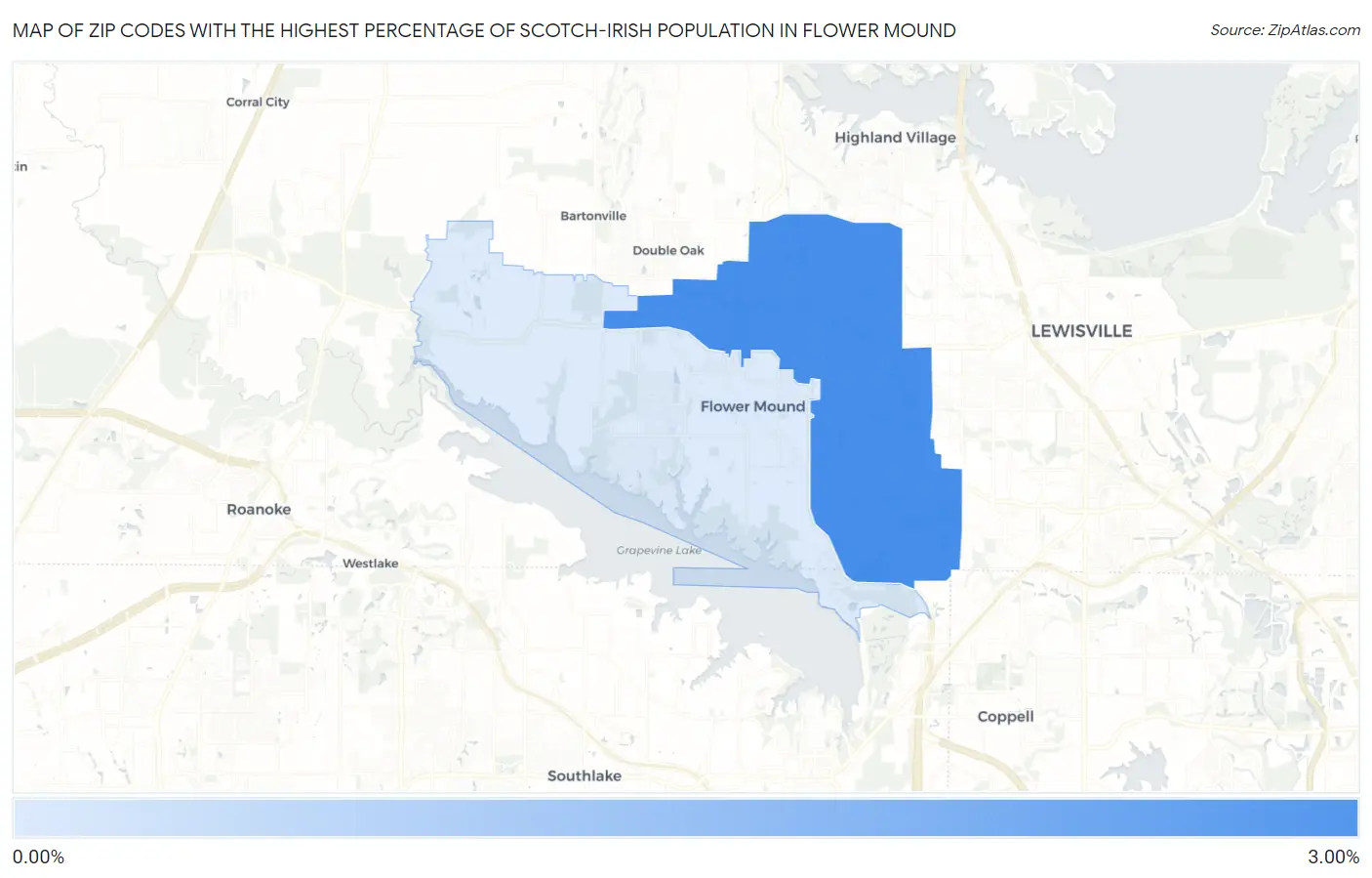 Zip Codes with the Highest Percentage of Scotch-Irish Population in Flower Mound Map
