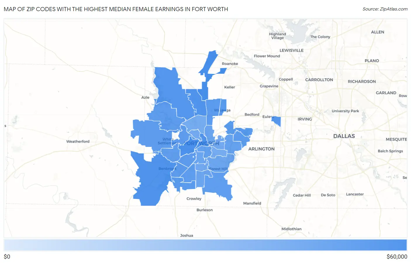 Zip Codes with the Highest Median Female Earnings in Fort Worth Map