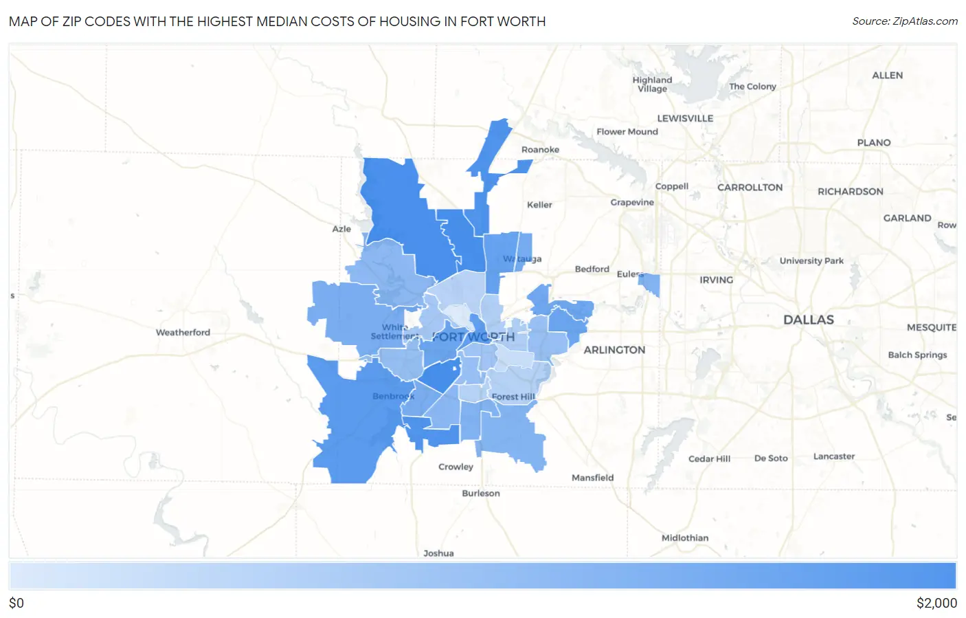 Zip Codes with the Highest Median Costs of Housing in Fort Worth Map