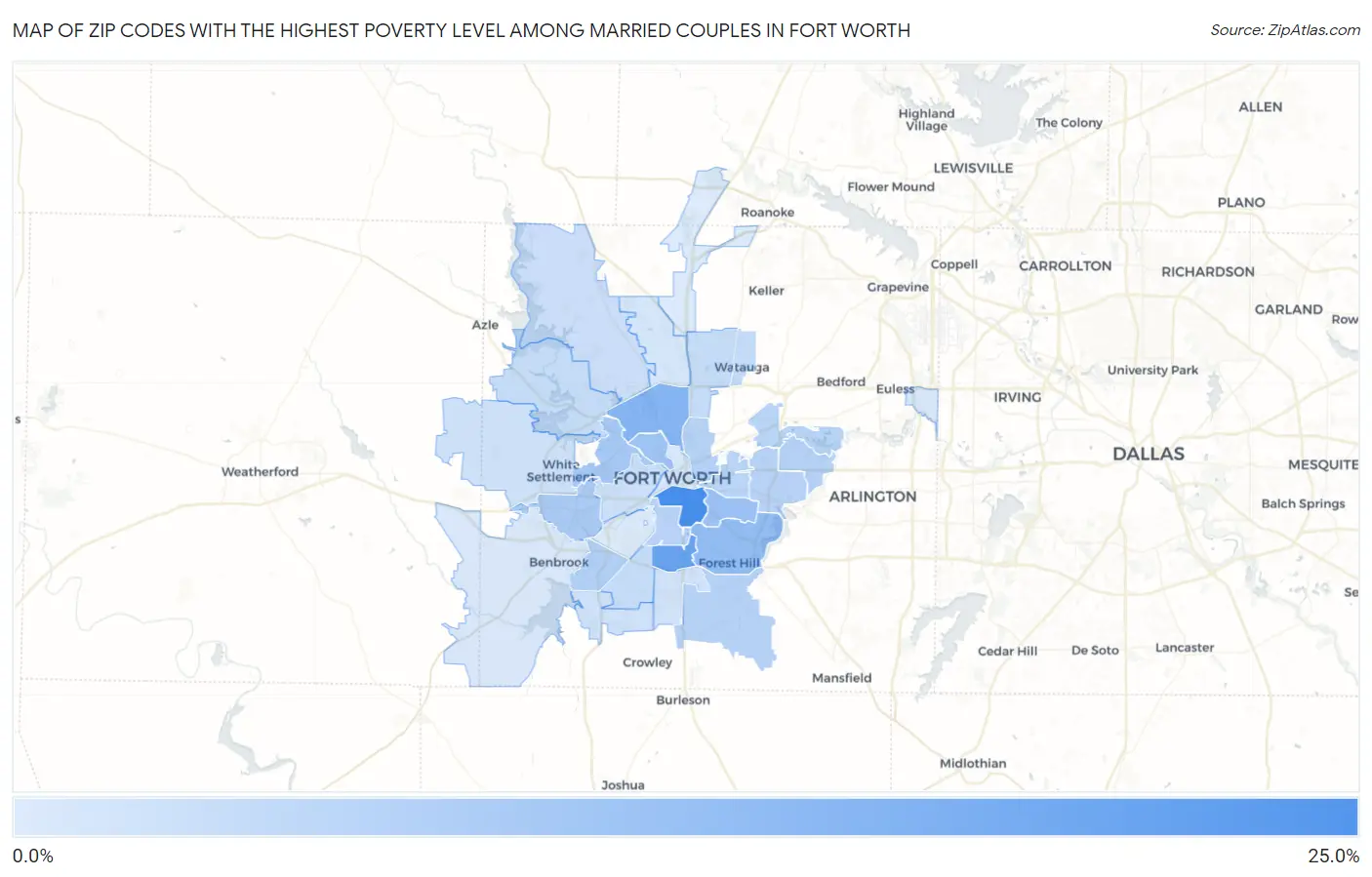 Zip Codes with the Highest Poverty Level Among Married Couples in Fort Worth Map