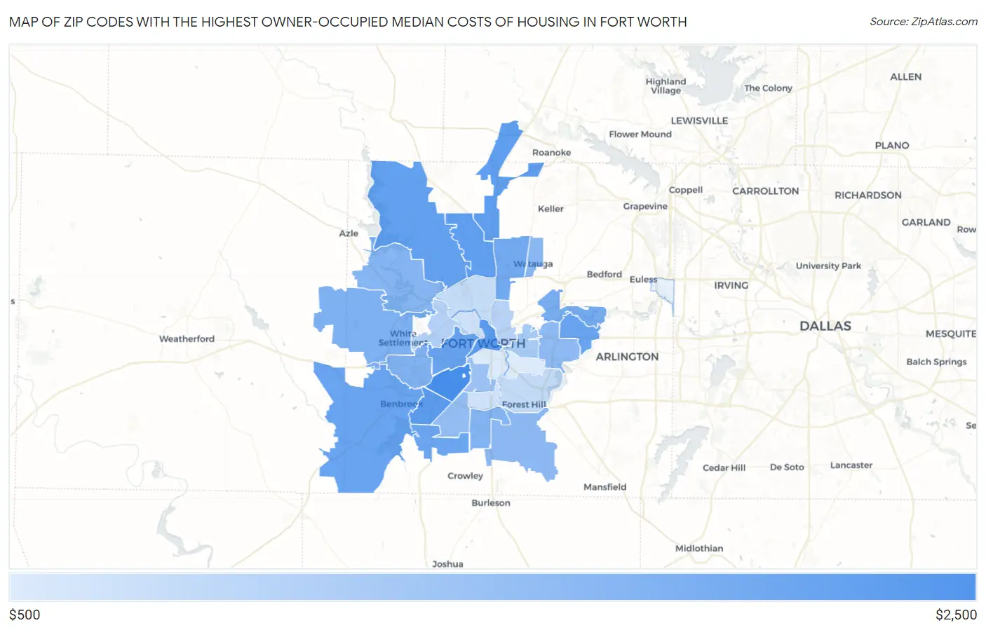 Zip Codes with the Highest Owner-Occupied Median Costs of Housing in Fort Worth Map