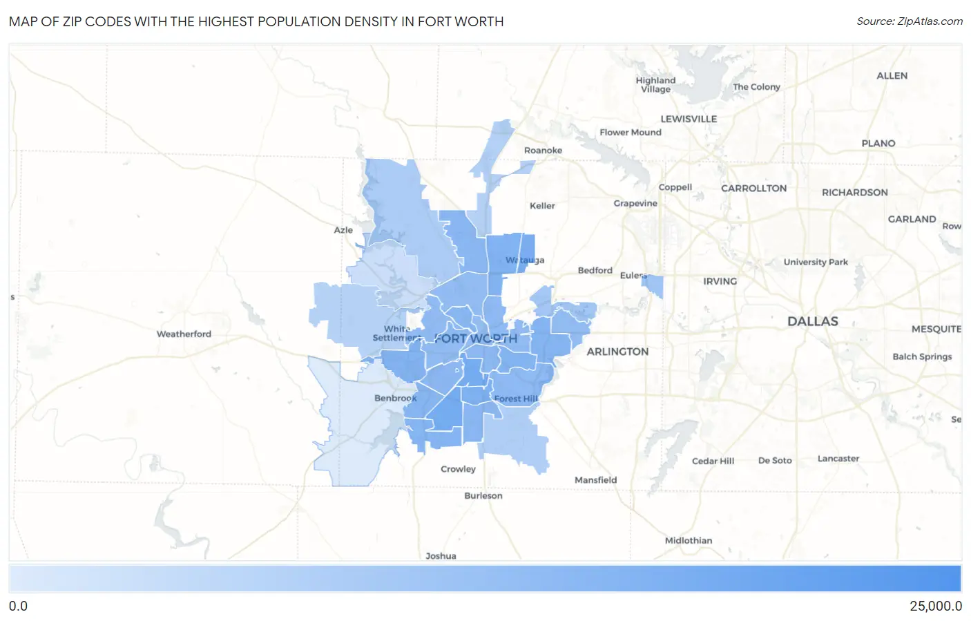 Zip Codes with the Highest Population Density in Fort Worth Map