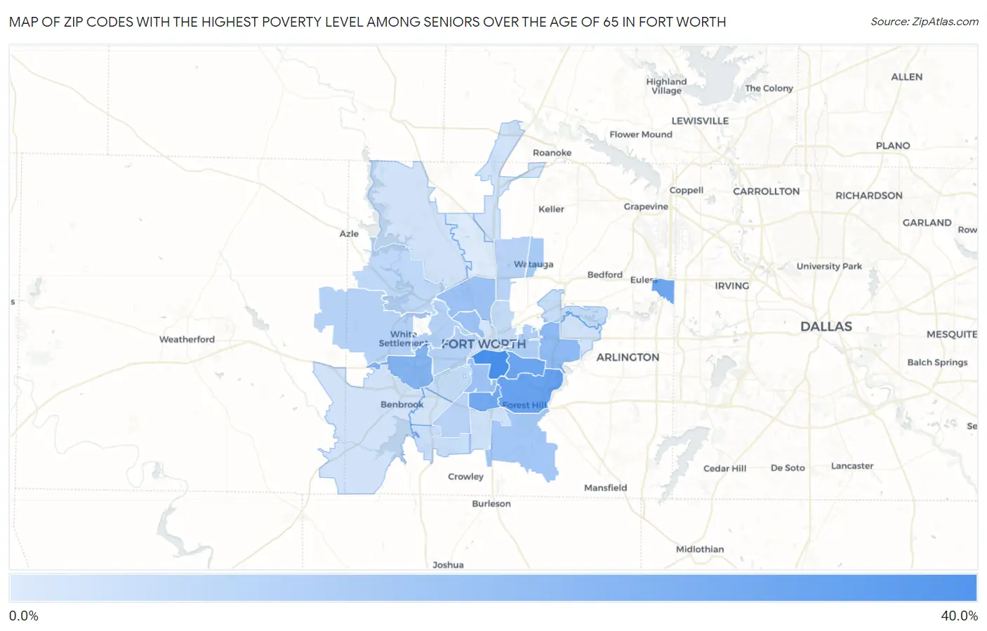 Zip Codes with the Highest Poverty Level Among Seniors Over the Age of 65 in Fort Worth Map