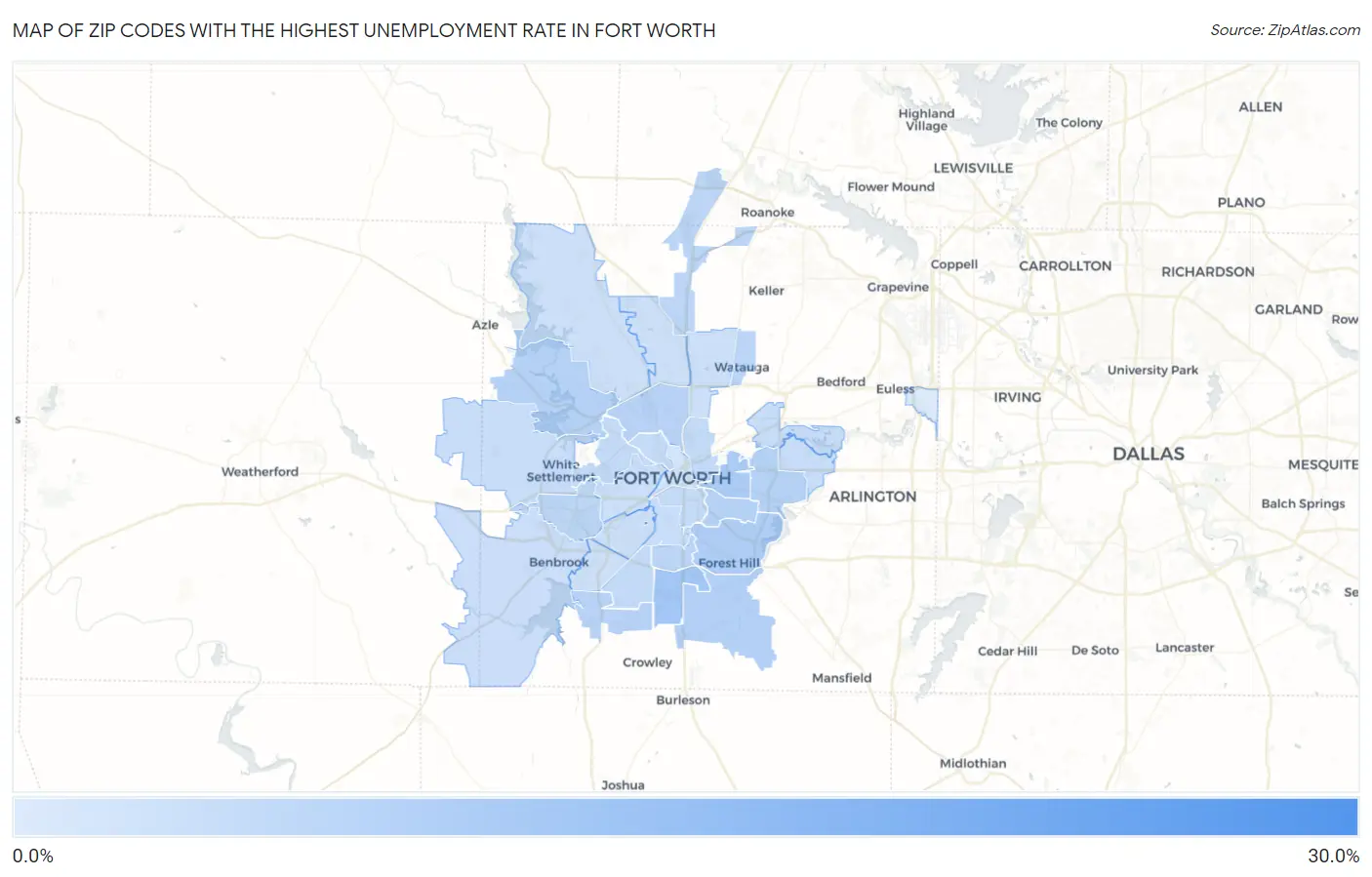 Zip Codes with the Highest Unemployment Rate in Fort Worth Map