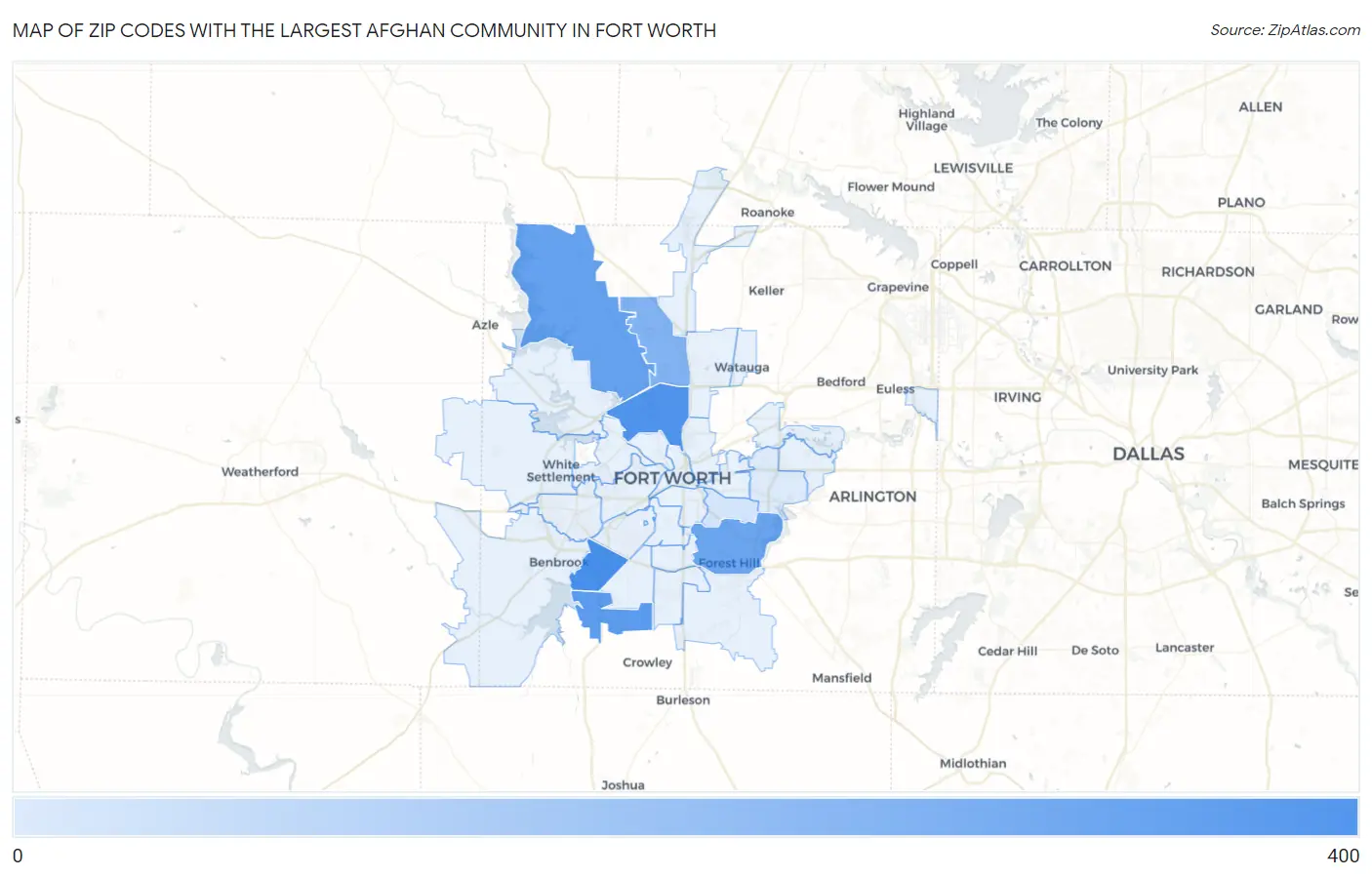 Zip Codes with the Largest Afghan Community in Fort Worth Map