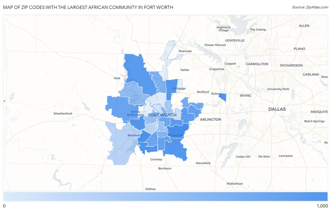 Zip Codes with the Largest African Community in Fort Worth Map