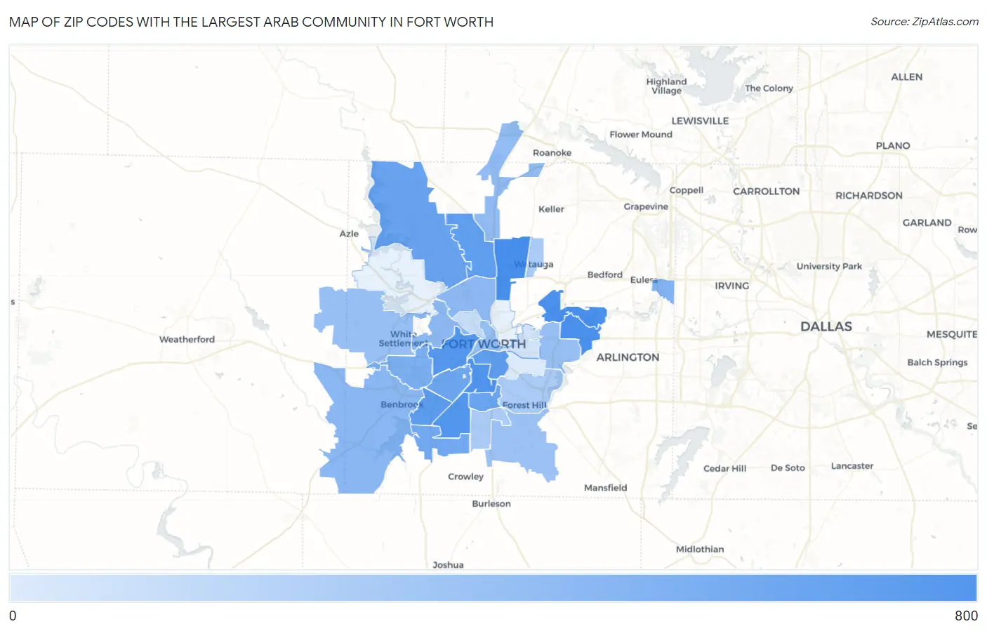 Zip Codes with the Largest Arab Community in Fort Worth Map