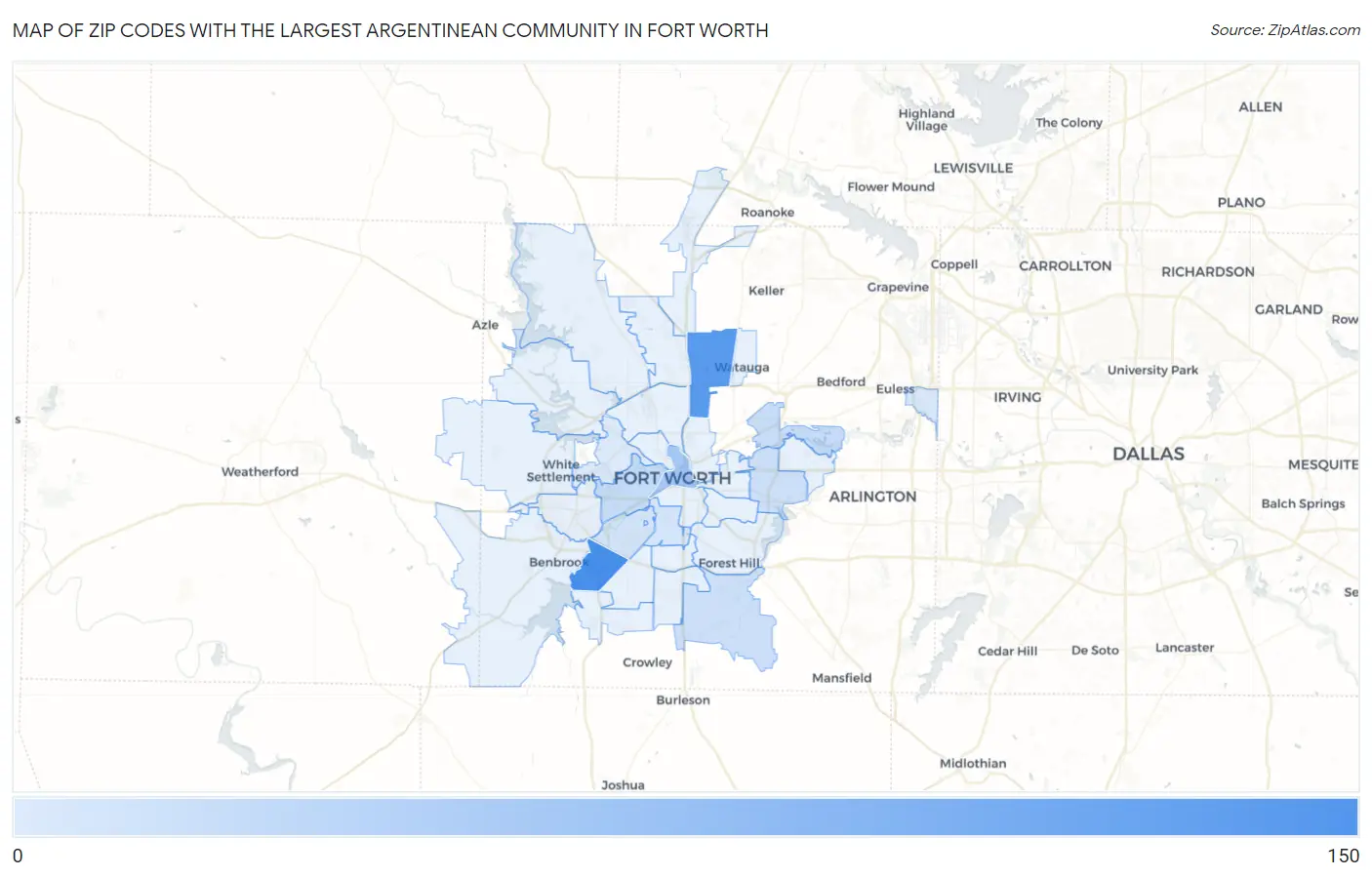 Zip Codes with the Largest Argentinean Community in Fort Worth Map
