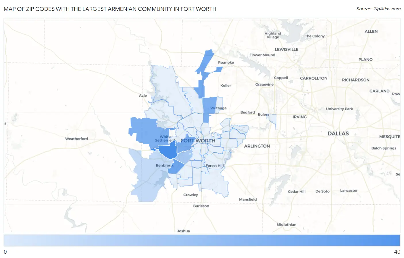Zip Codes with the Largest Armenian Community in Fort Worth Map