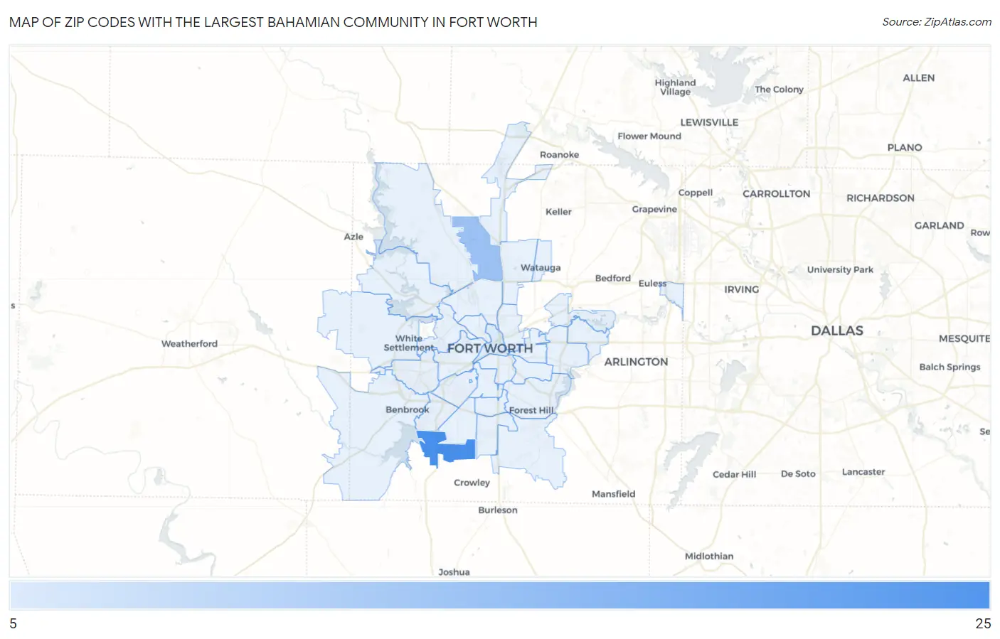 Zip Codes with the Largest Bahamian Community in Fort Worth Map