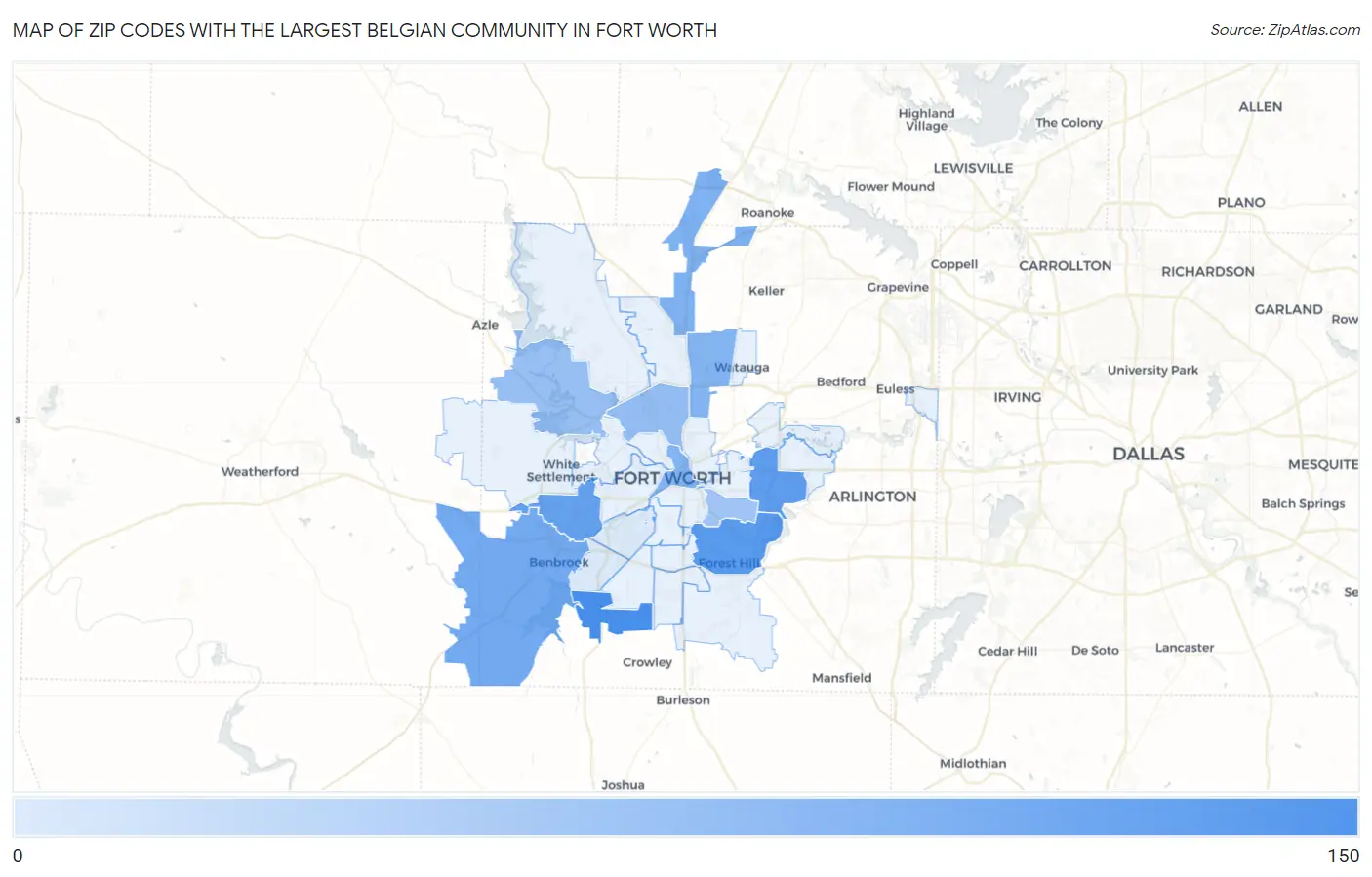 Zip Codes with the Largest Belgian Community in Fort Worth Map