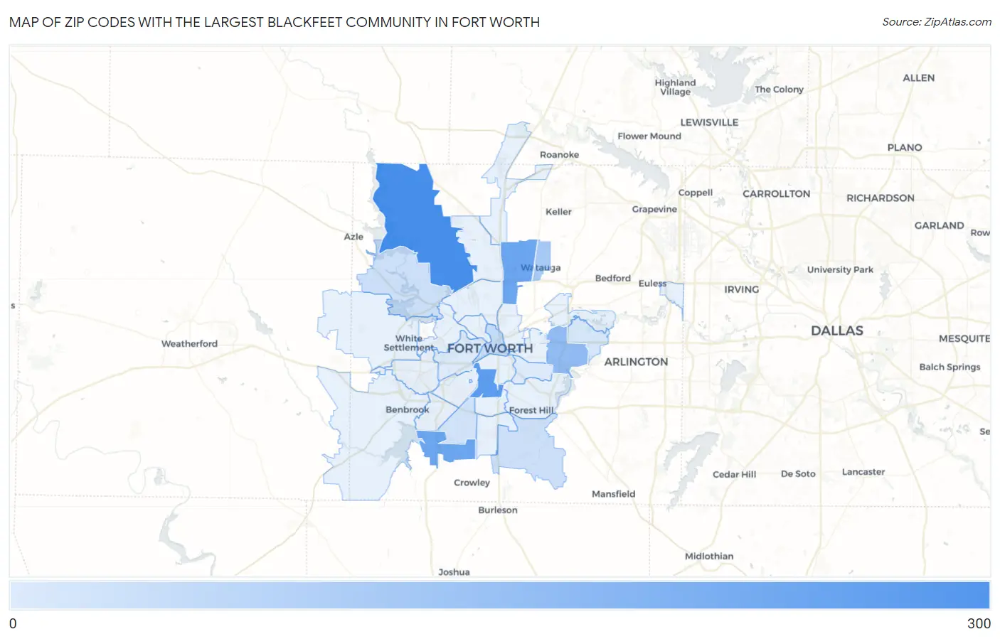Zip Codes with the Largest Blackfeet Community in Fort Worth Map