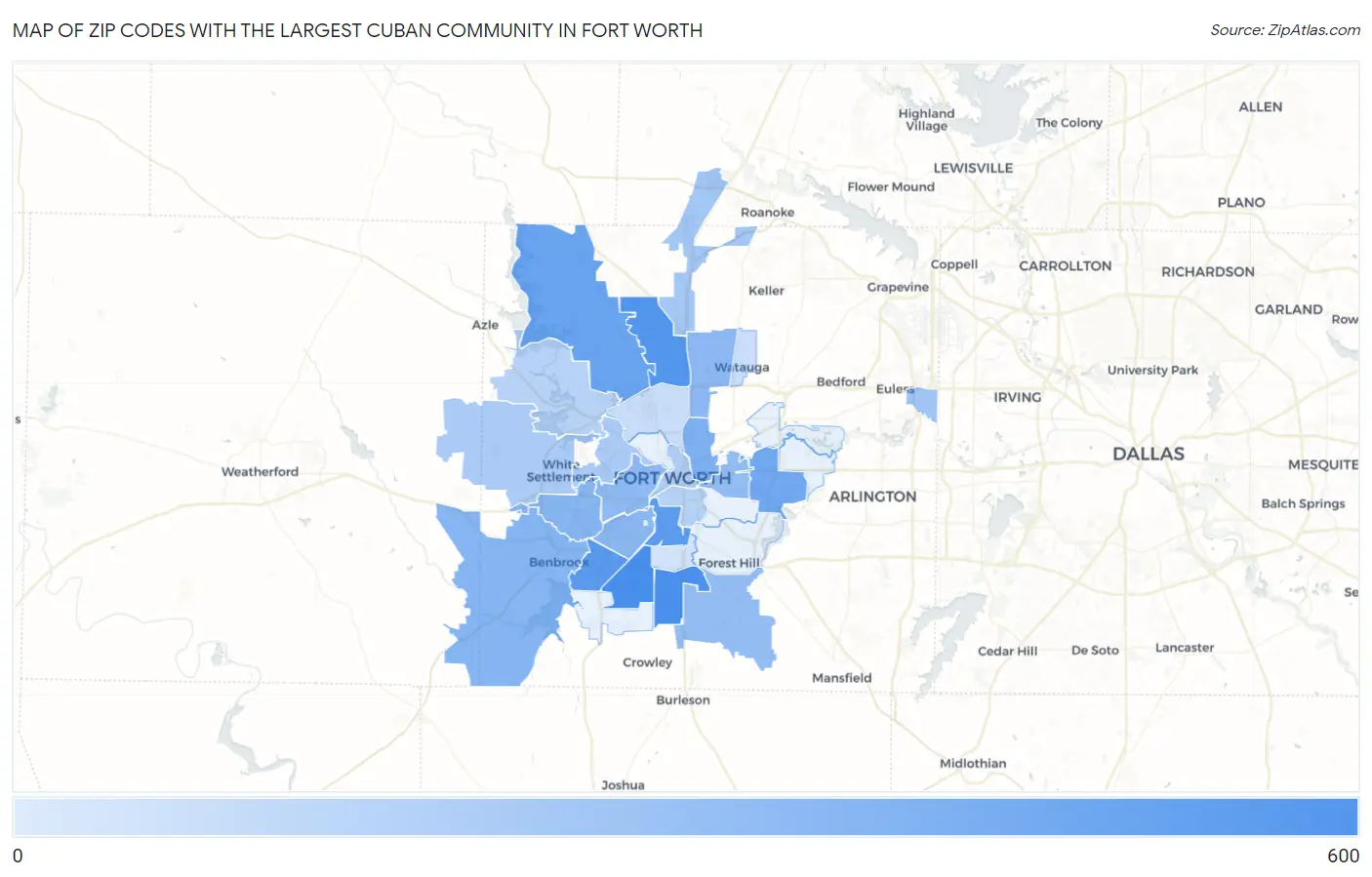 Zip Codes with the Largest Cuban Community in Fort Worth Map