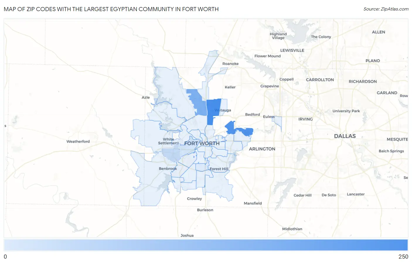 Zip Codes with the Largest Egyptian Community in Fort Worth Map