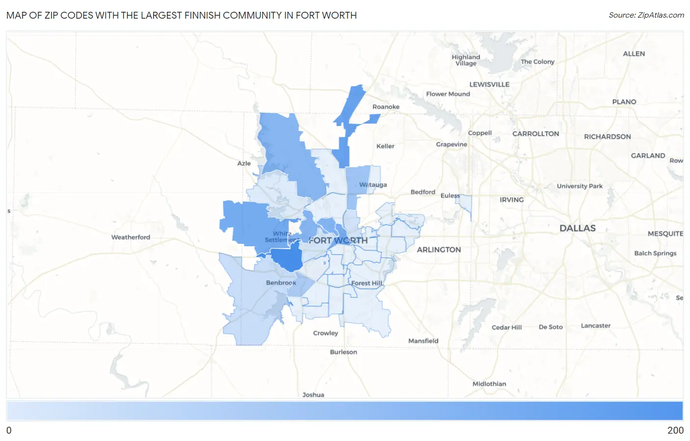 Zip Codes with the Largest Finnish Community in Fort Worth Map