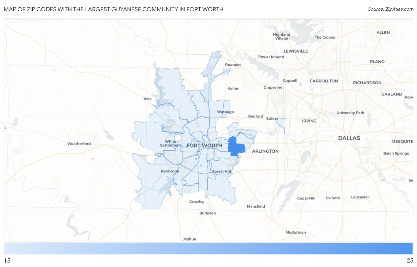 Zip Codes with the Largest Guyanese Community in Fort Worth Map