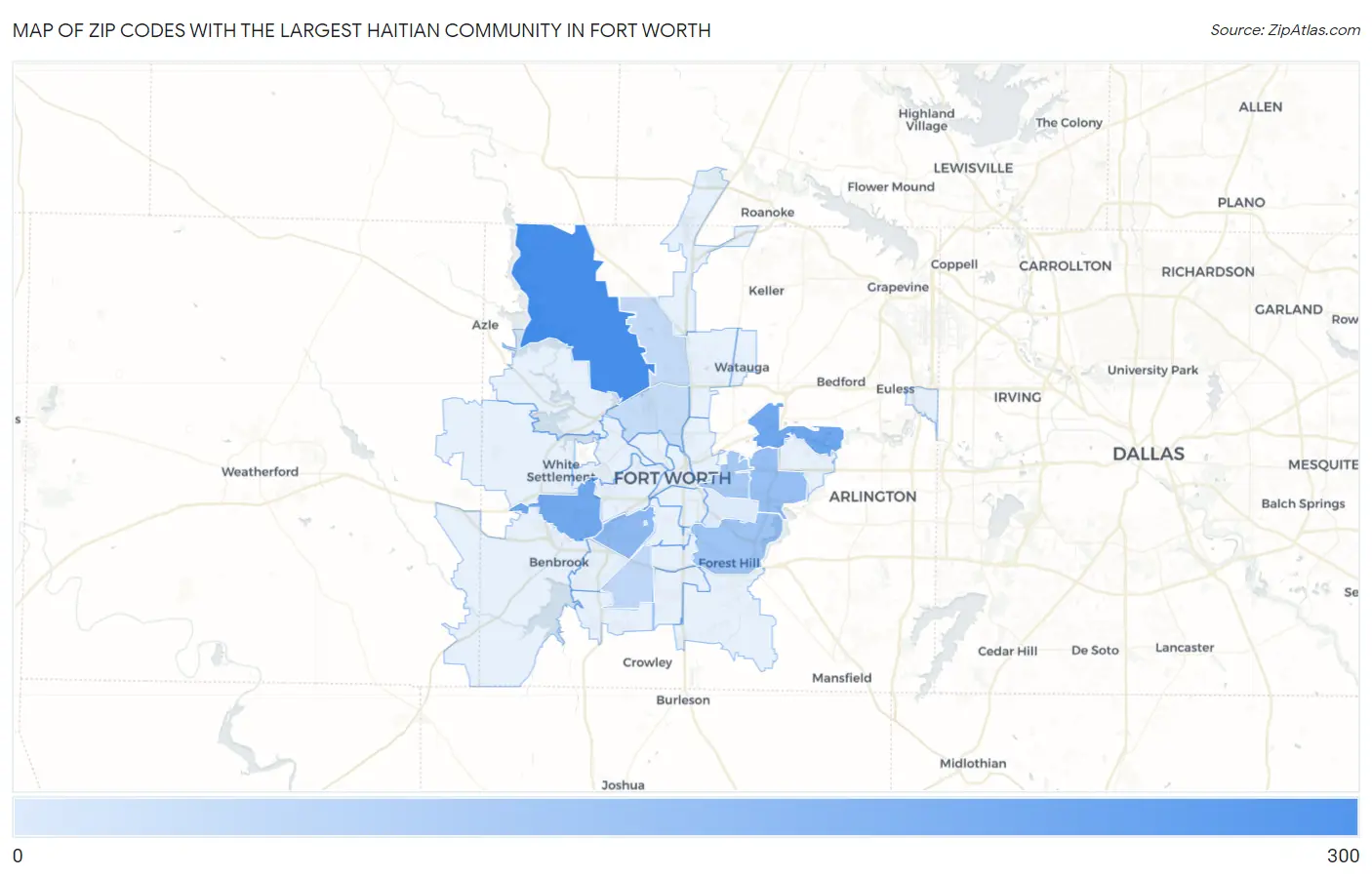 Zip Codes with the Largest Haitian Community in Fort Worth Map