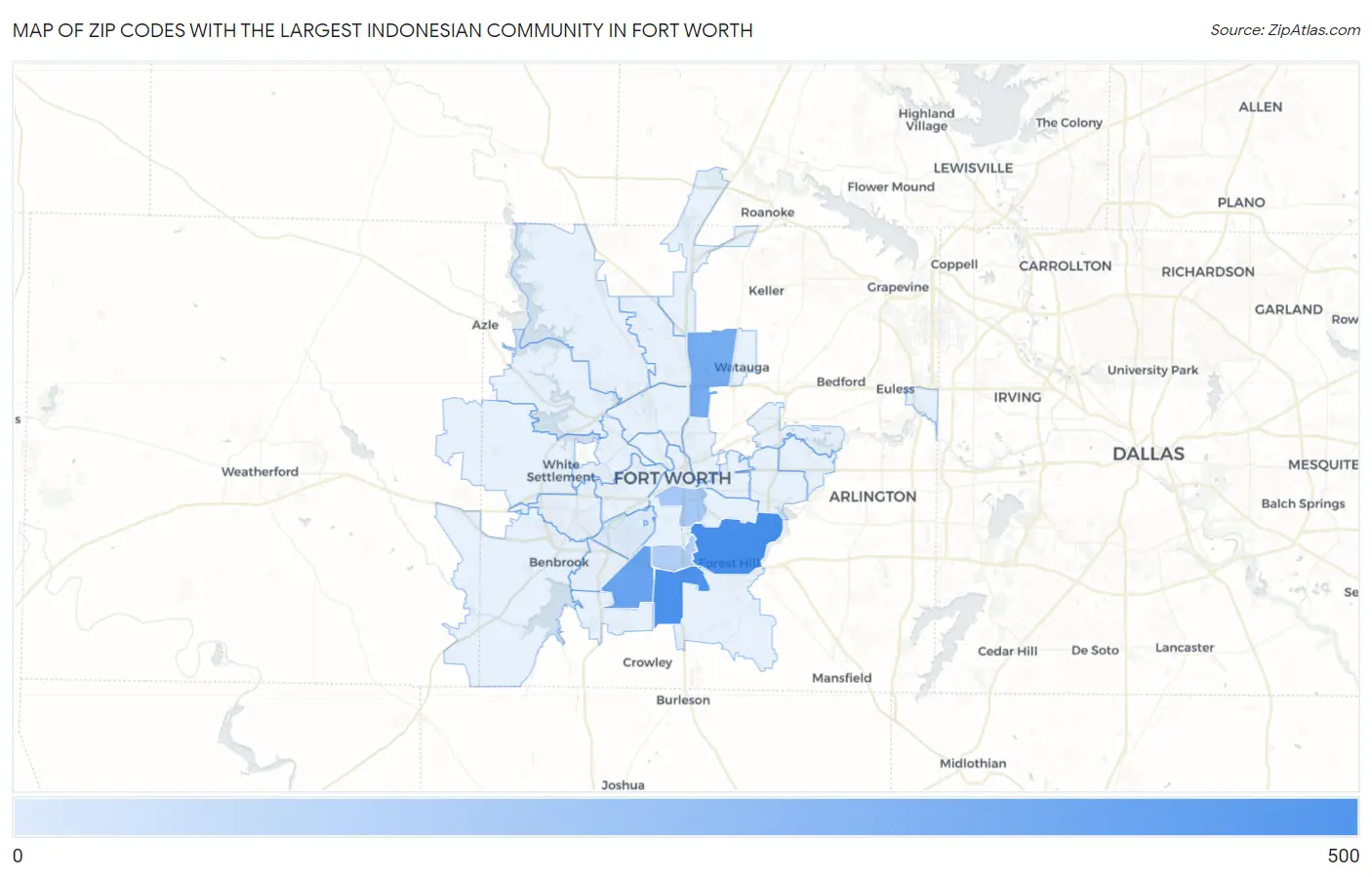 Zip Codes with the Largest Indonesian Community in Fort Worth Map