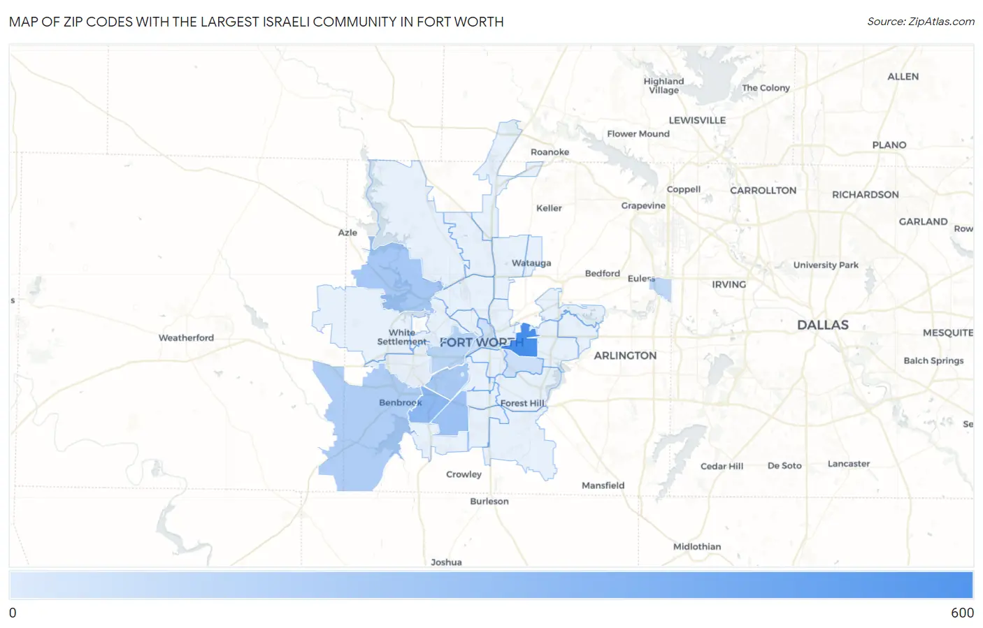Zip Codes with the Largest Israeli Community in Fort Worth Map