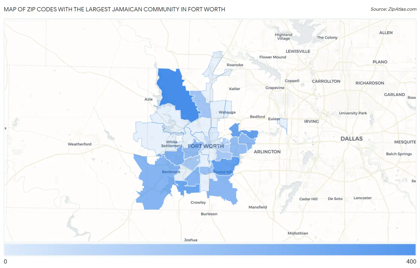 Zip Codes with the Largest Jamaican Community in Fort Worth Map