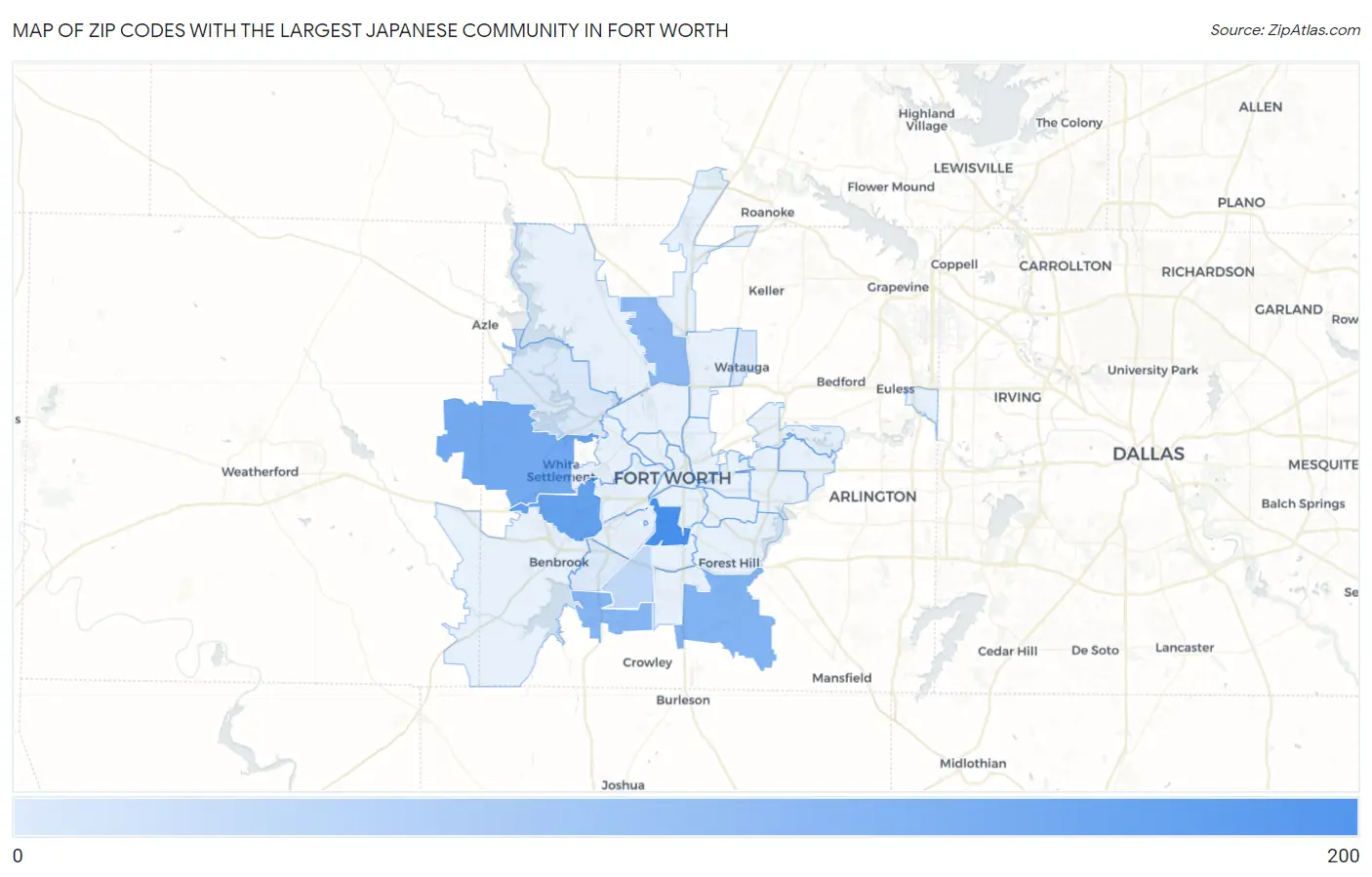 Zip Codes with the Largest Japanese Community in Fort Worth Map