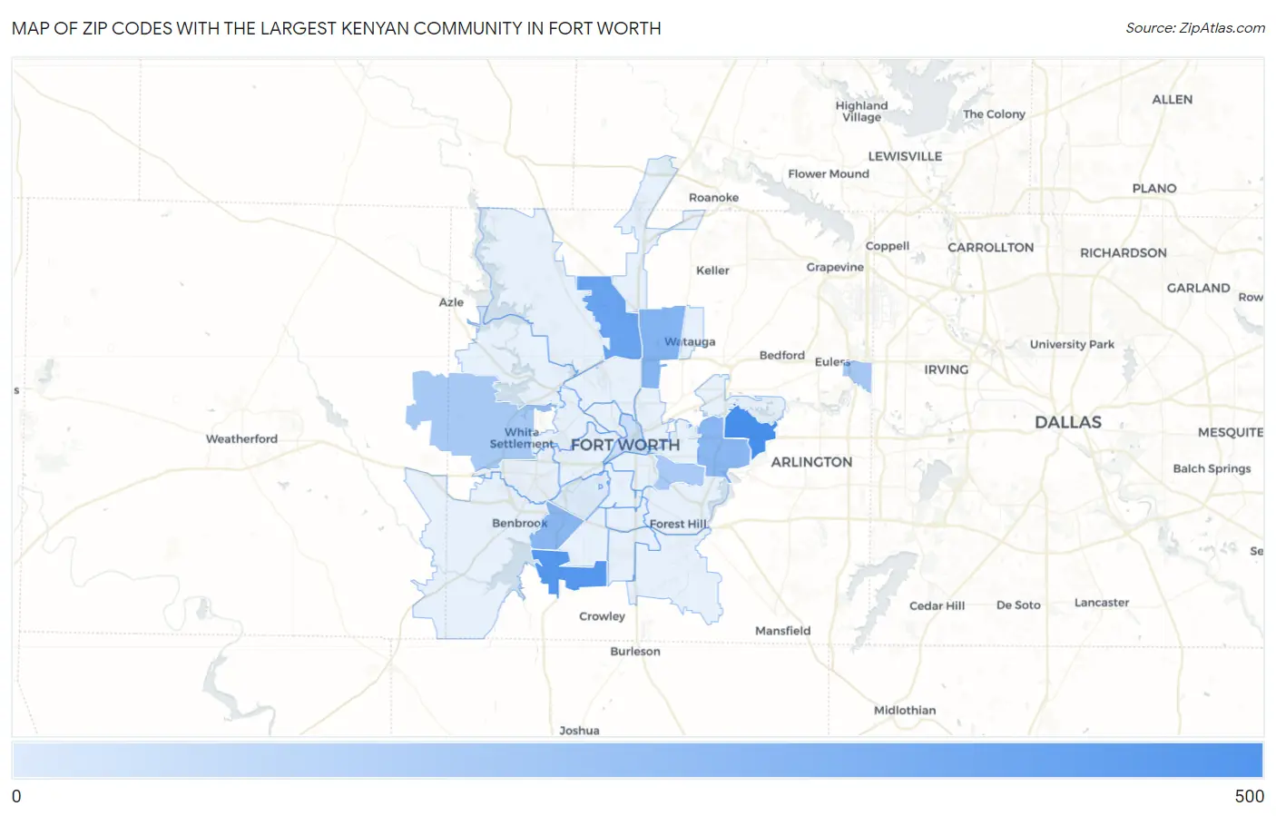 Zip Codes with the Largest Kenyan Community in Fort Worth Map