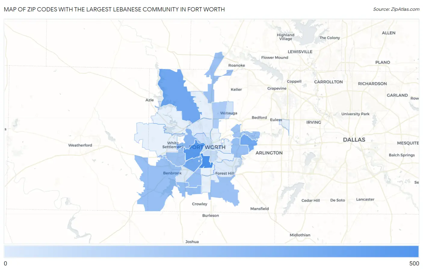 Zip Codes with the Largest Lebanese Community in Fort Worth Map
