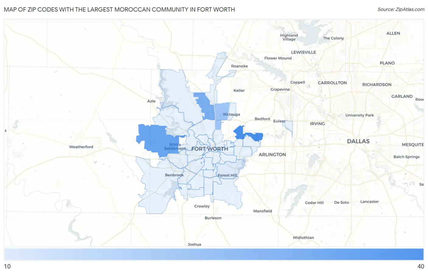 Zip Codes with the Largest Moroccan Community in Fort Worth Map