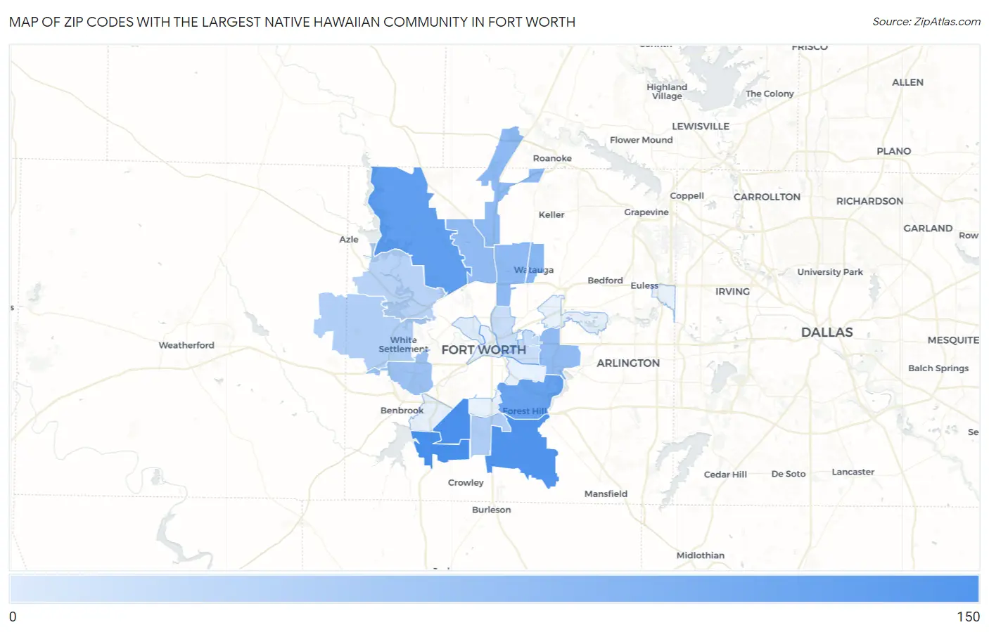 Zip Codes with the Largest Native Hawaiian Community in Fort Worth Map