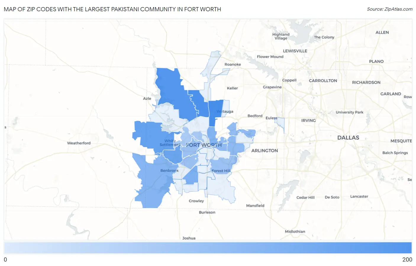 Zip Codes with the Largest Pakistani Community in Fort Worth Map