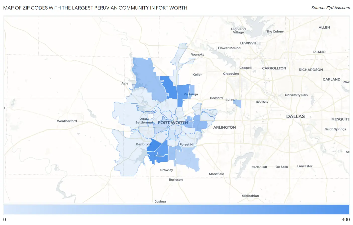 Zip Codes with the Largest Peruvian Community in Fort Worth Map