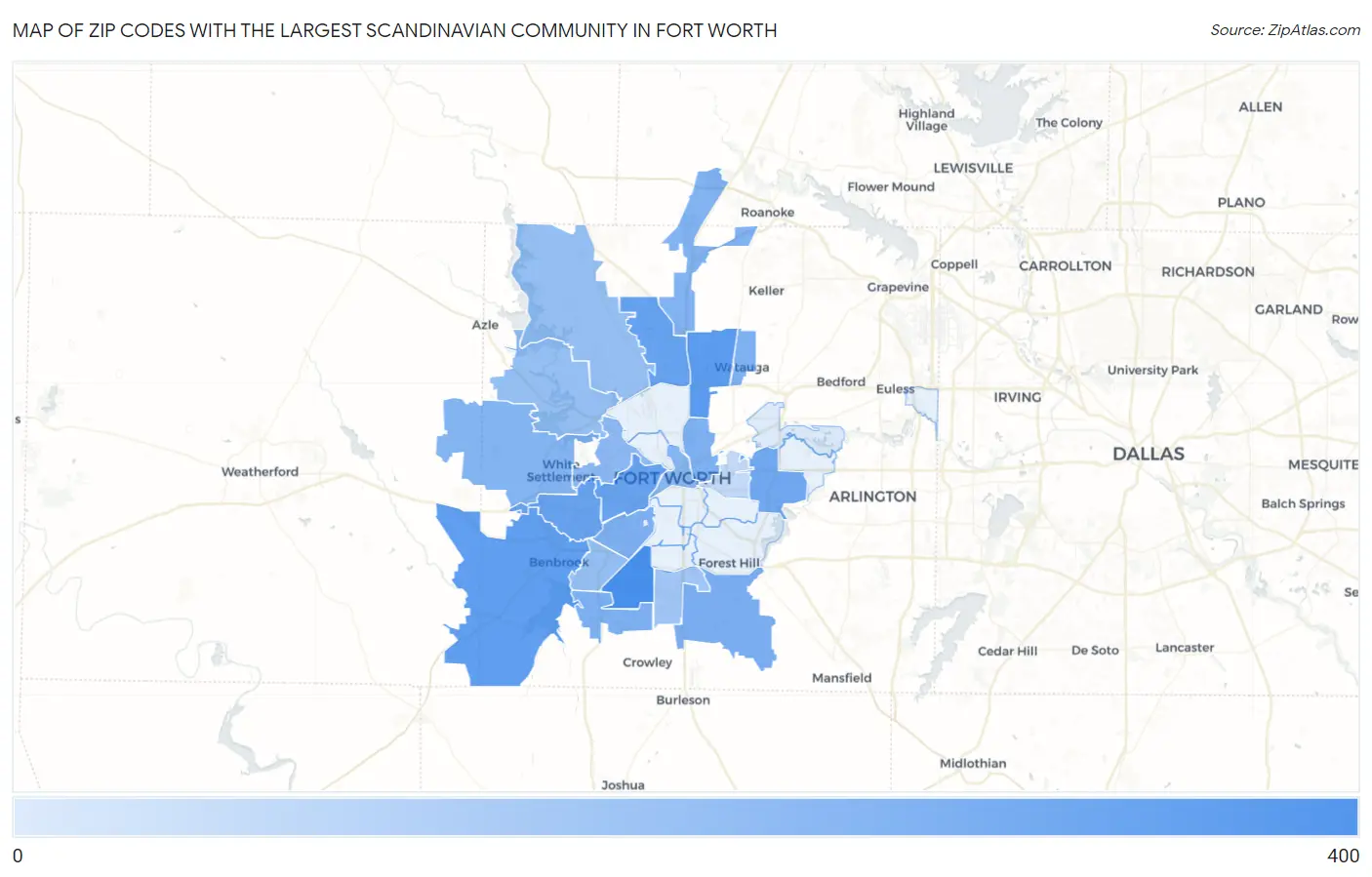 Zip Codes with the Largest Scandinavian Community in Fort Worth Map