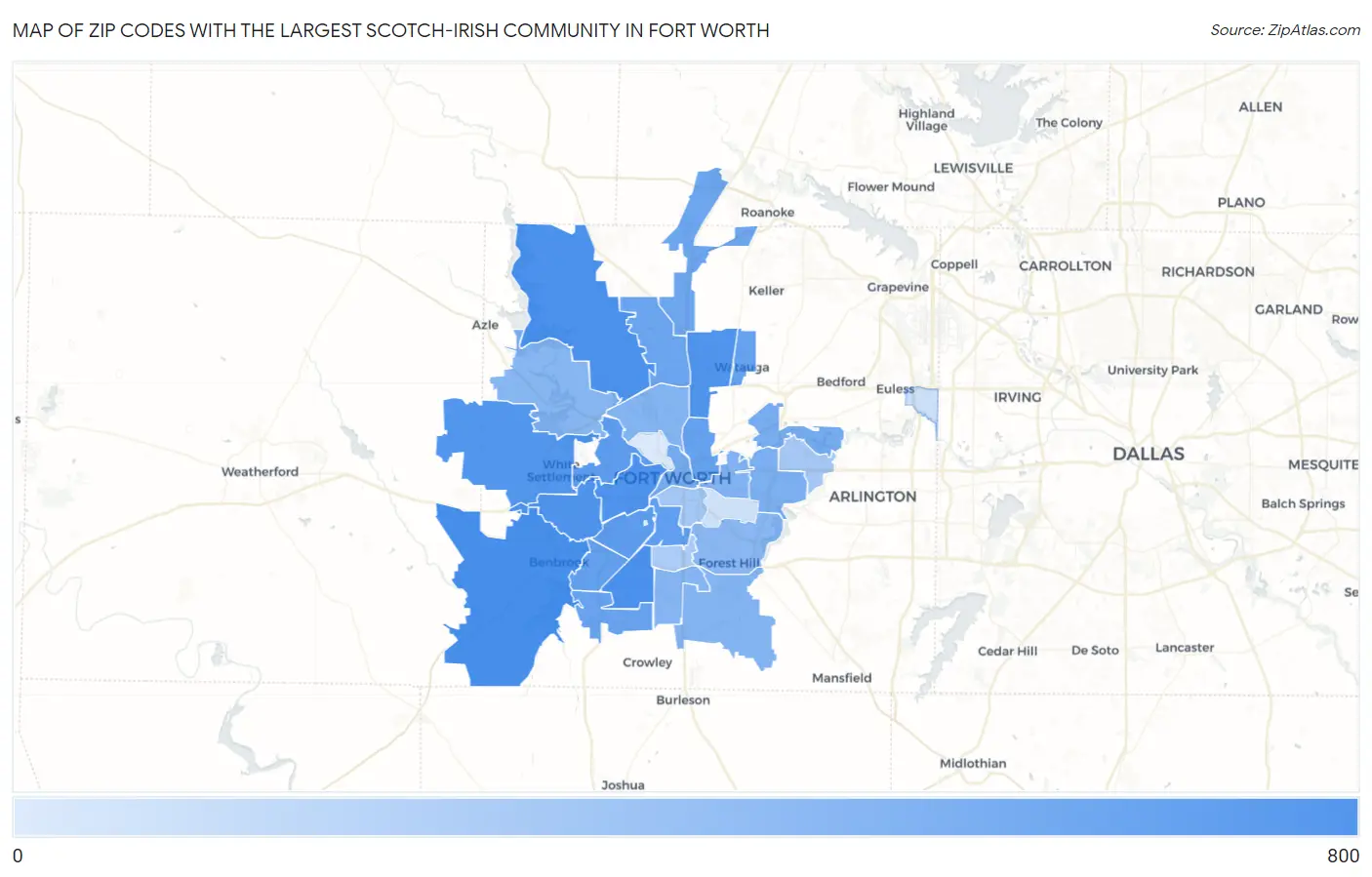 Zip Codes with the Largest Scotch-Irish Community in Fort Worth Map