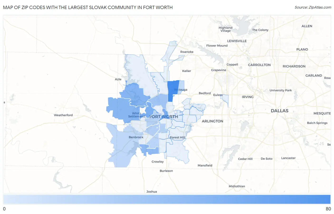 Zip Codes with the Largest Slovak Community in Fort Worth Map