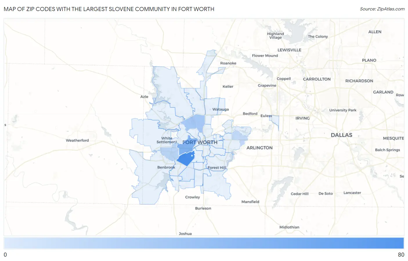 Zip Codes with the Largest Slovene Community in Fort Worth Map