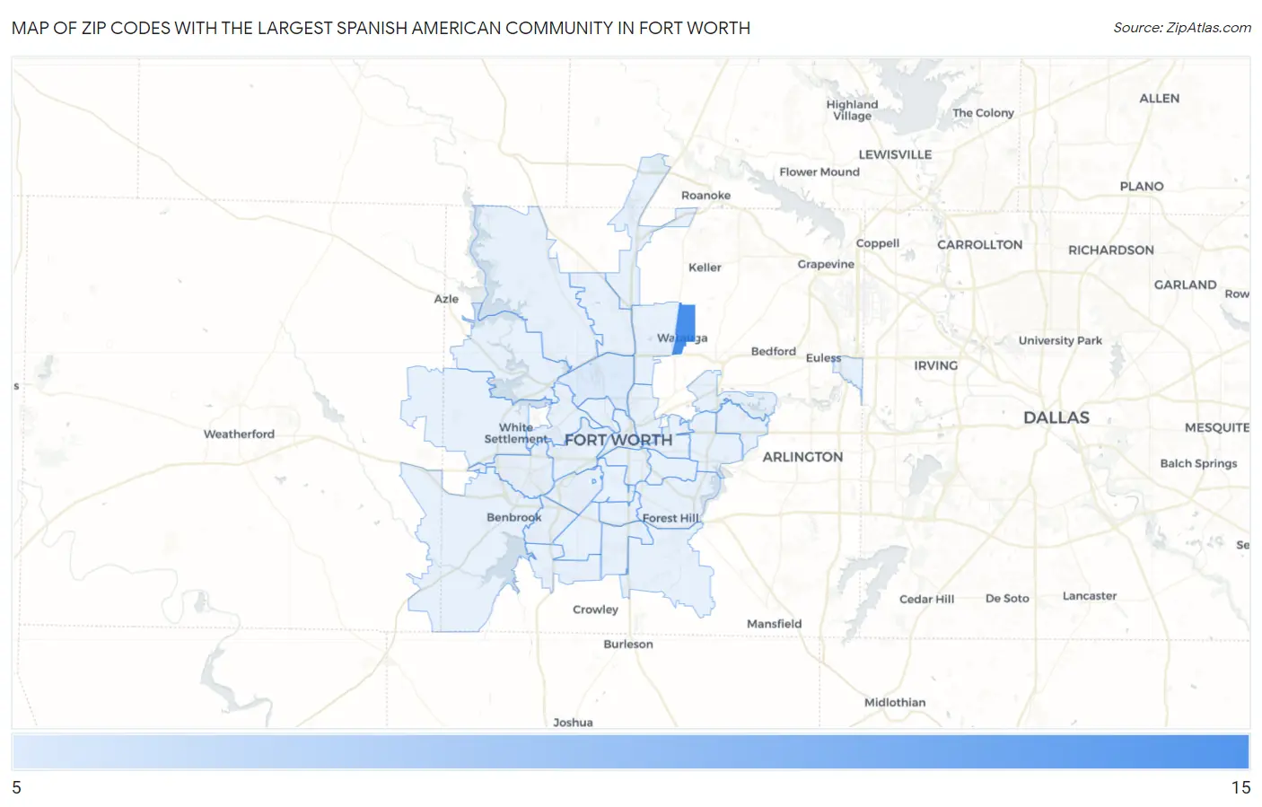 Zip Codes with the Largest Spanish American Community in Fort Worth Map