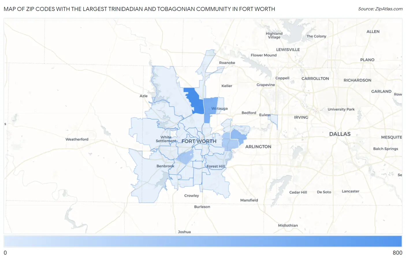 Zip Codes with the Largest Trinidadian and Tobagonian Community in Fort Worth Map