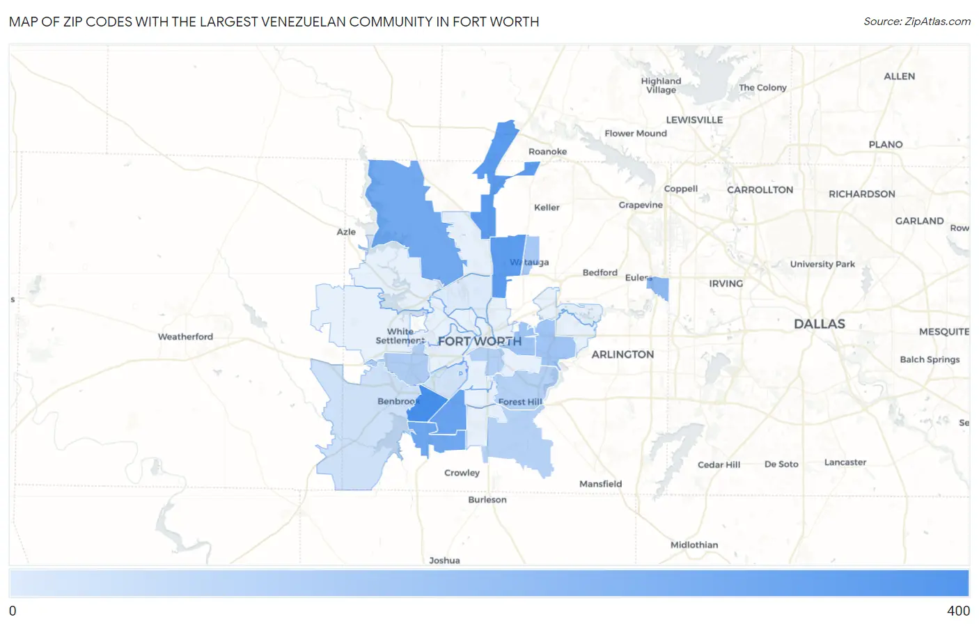 Zip Codes with the Largest Venezuelan Community in Fort Worth Map
