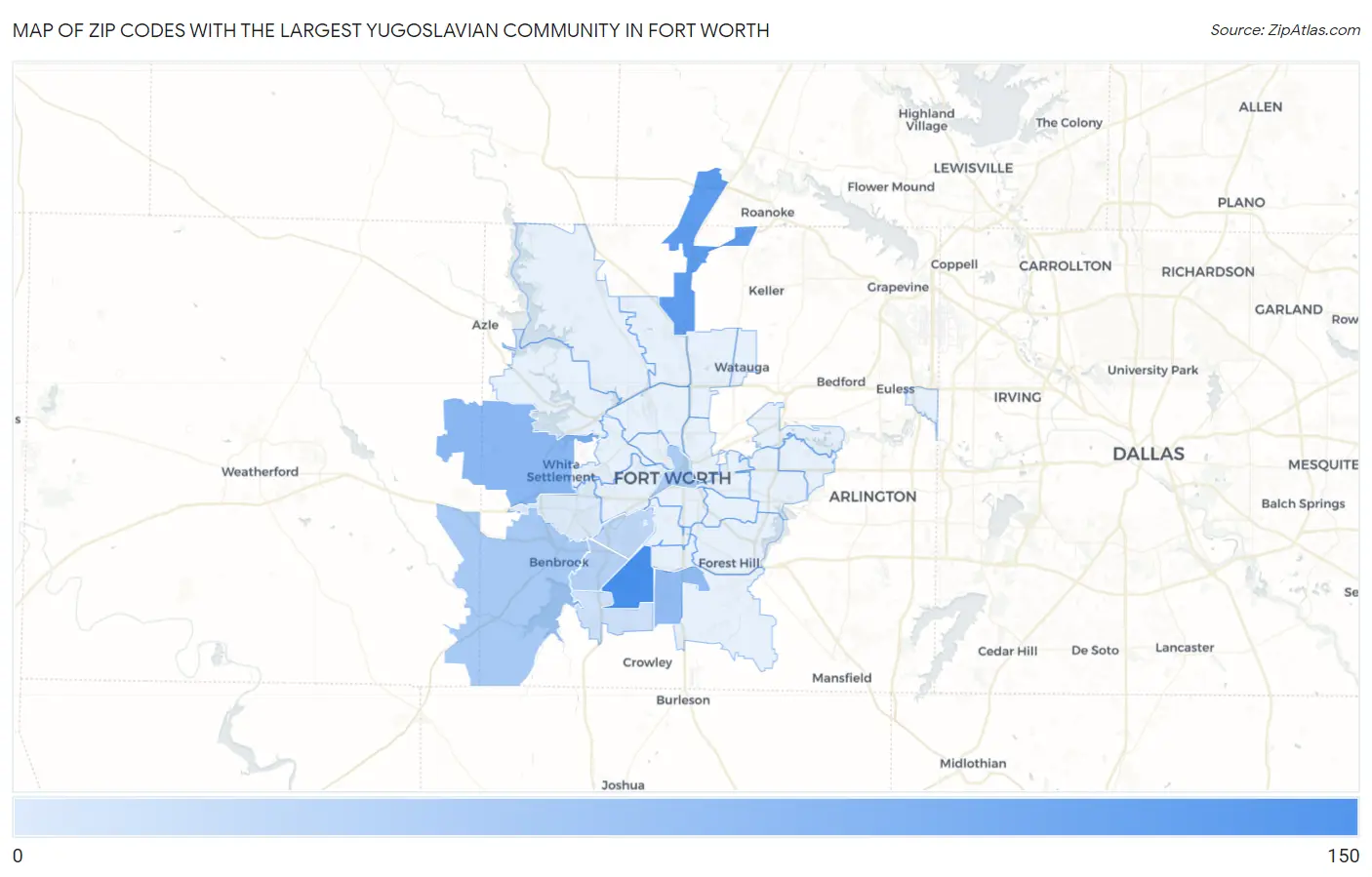 Zip Codes with the Largest Yugoslavian Community in Fort Worth Map