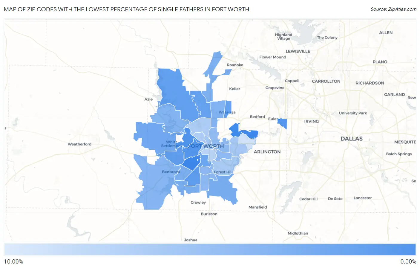 Zip Codes with the Lowest Percentage of Single Fathers in Fort Worth Map
