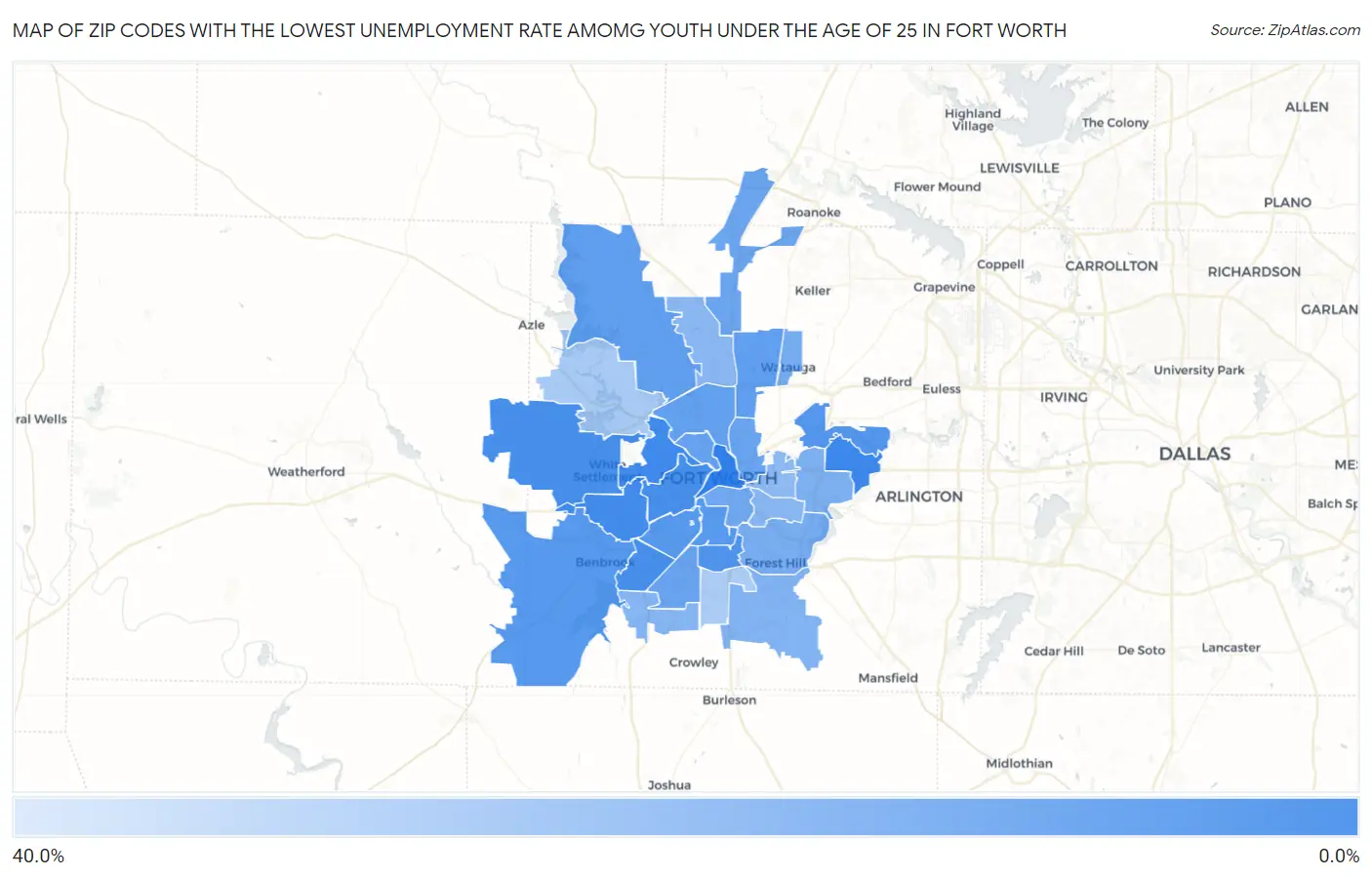Zip Codes with the Lowest Unemployment Rate Amomg Youth Under the Age of 25 in Fort Worth Map