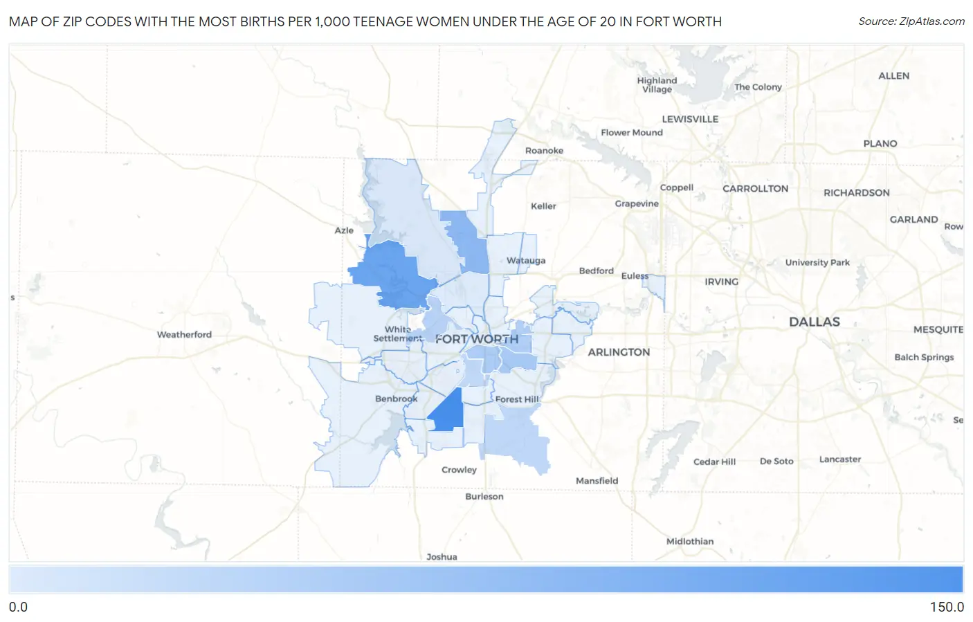 Zip Codes with the Most Births per 1,000 Teenage Women Under the Age of 20 in Fort Worth Map