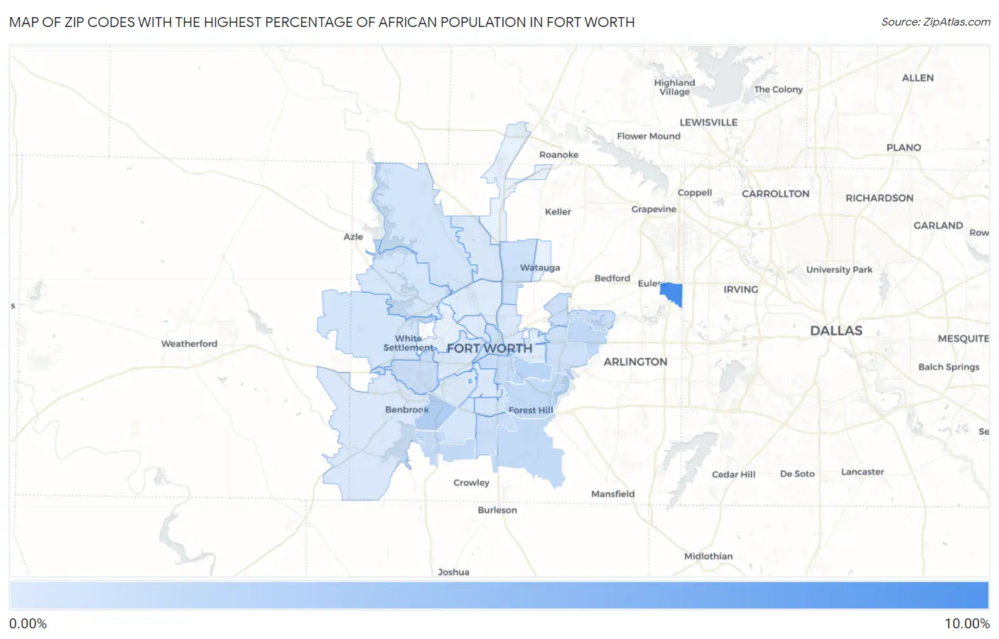 Zip Codes with the Highest Percentage of African Population in Fort Worth Map
