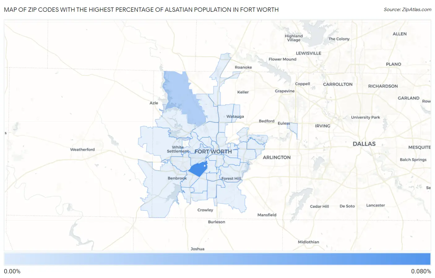 Zip Codes with the Highest Percentage of Alsatian Population in Fort Worth Map