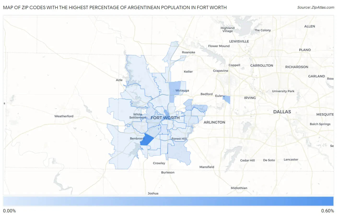 Zip Codes with the Highest Percentage of Argentinean Population in Fort Worth Map