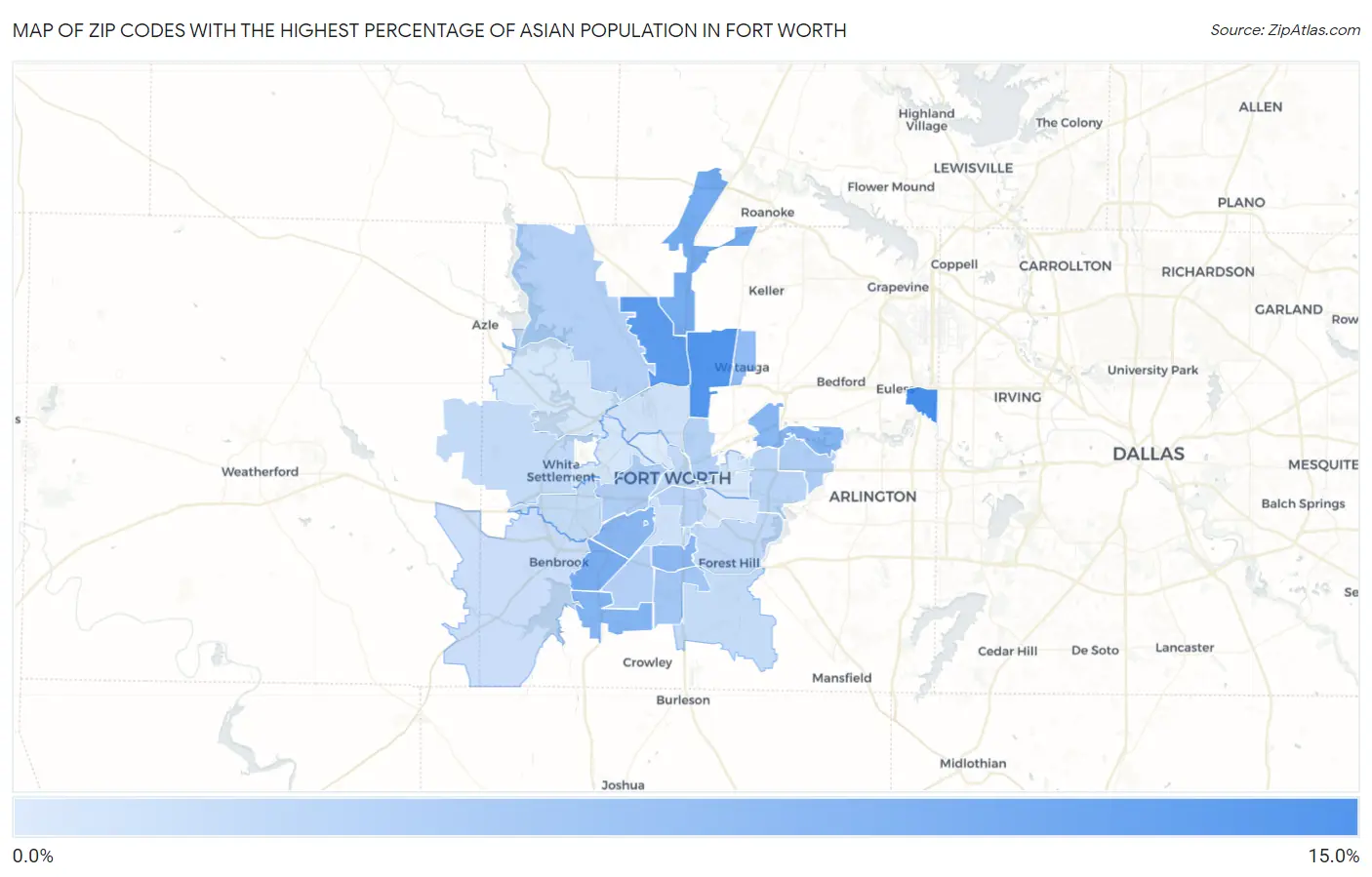 Zip Codes with the Highest Percentage of Asian Population in Fort Worth Map