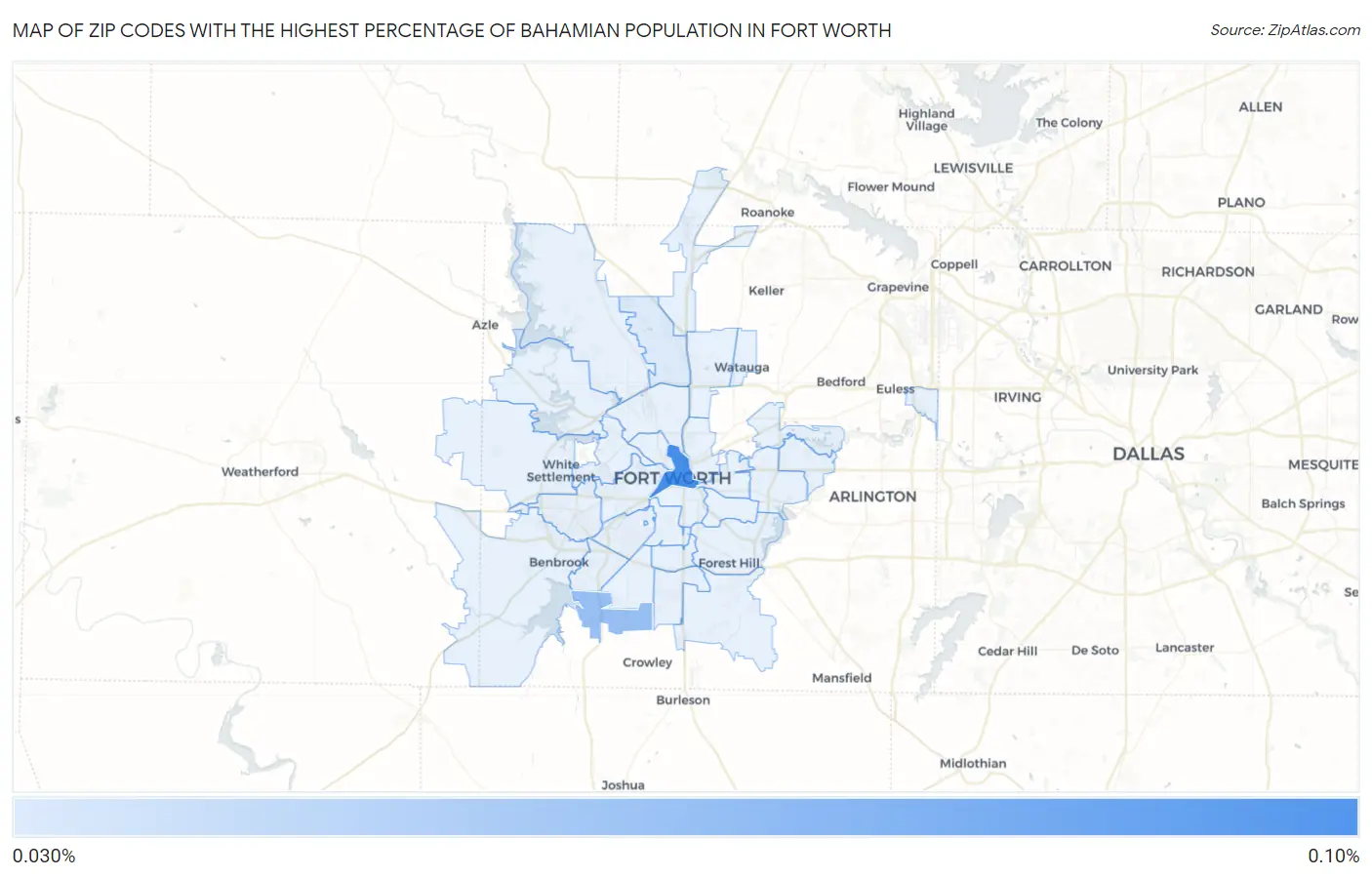 Zip Codes with the Highest Percentage of Bahamian Population in Fort Worth Map