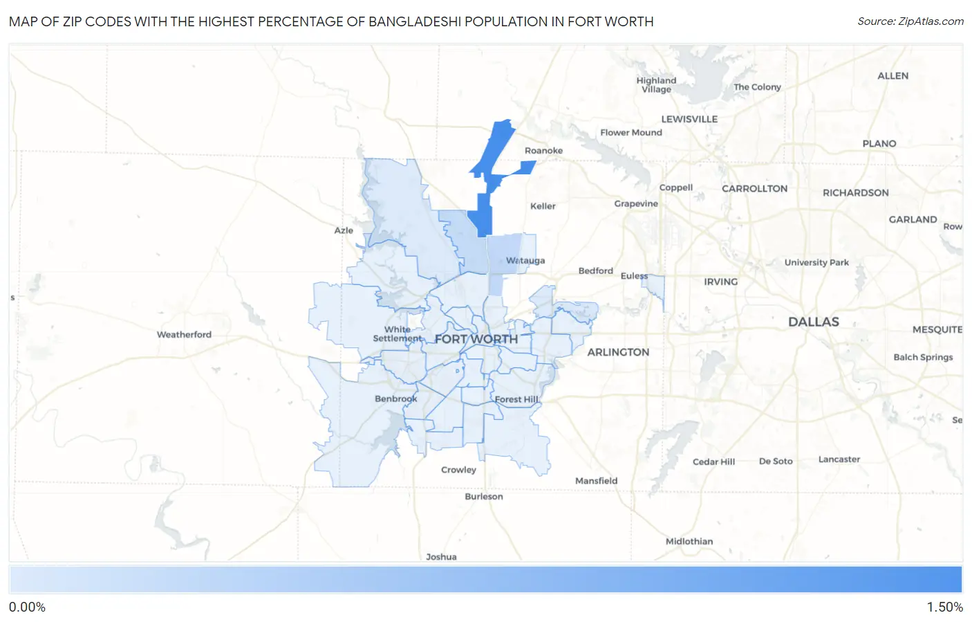 Zip Codes with the Highest Percentage of Bangladeshi Population in Fort Worth Map