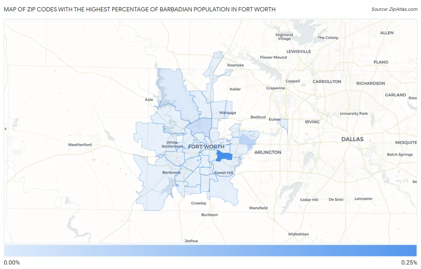 Zip Codes with the Highest Percentage of Barbadian Population in Fort Worth Map