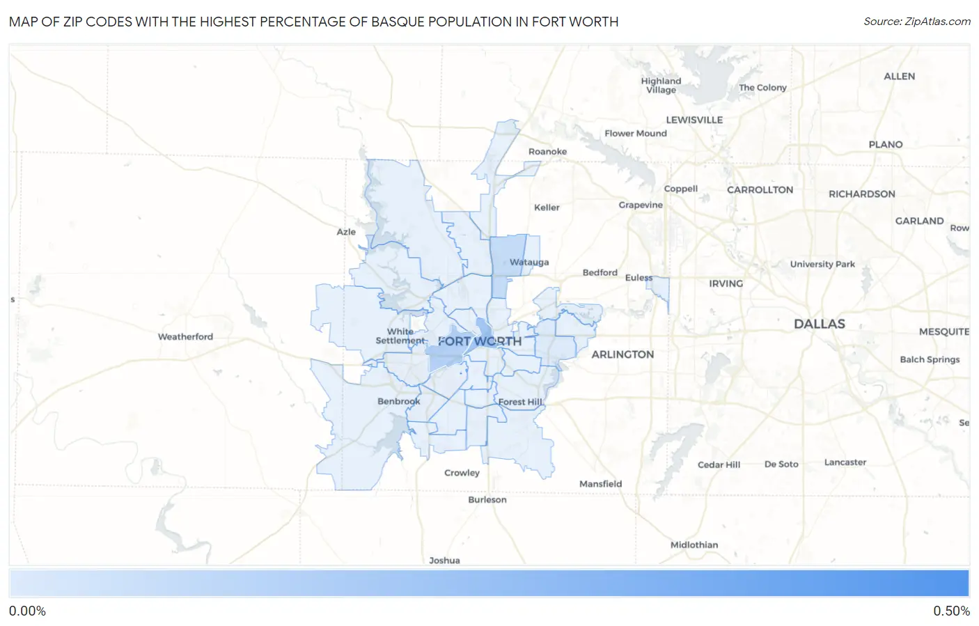 Zip Codes with the Highest Percentage of Basque Population in Fort Worth Map
